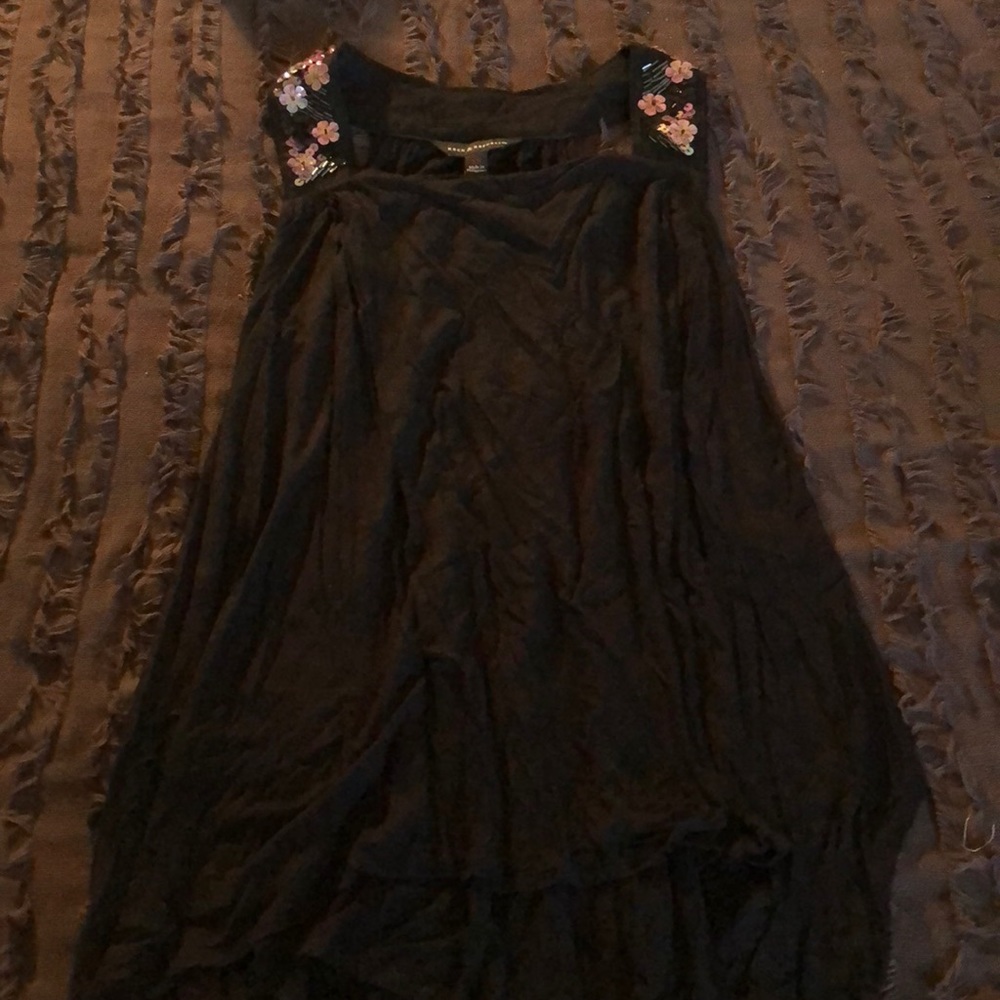 black tunic with beading on shoulder straps